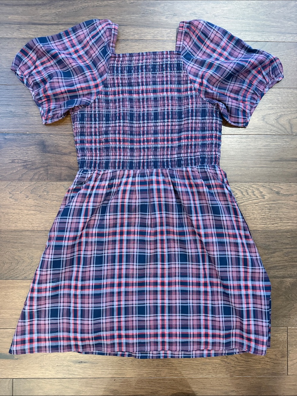 Madewell Lucie Puff-Sleeve Smocked Mini Dress in Rockfern Plaid Medium - C1 - Picture 7 of 7
